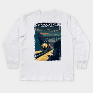 Cuyahoga Valley National Park Vintage Minimal Travel Poster at Night Kids Long Sleeve T-Shirt